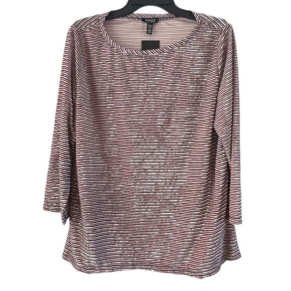 Jones New York Striped Velvet Top Long Sleeve Blouse XL‎ Pink / Black Scoop Neck - Picture 1 of 14